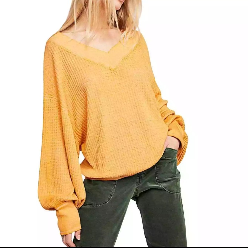 Free People Yellow Southside Thermal Top sz L
